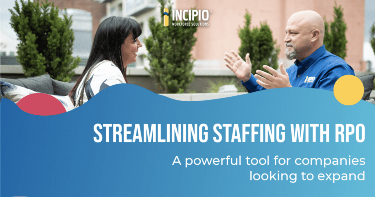 graphic with the words, "streamlining staffing with RPO: a powerful tool for companies looking to expand"